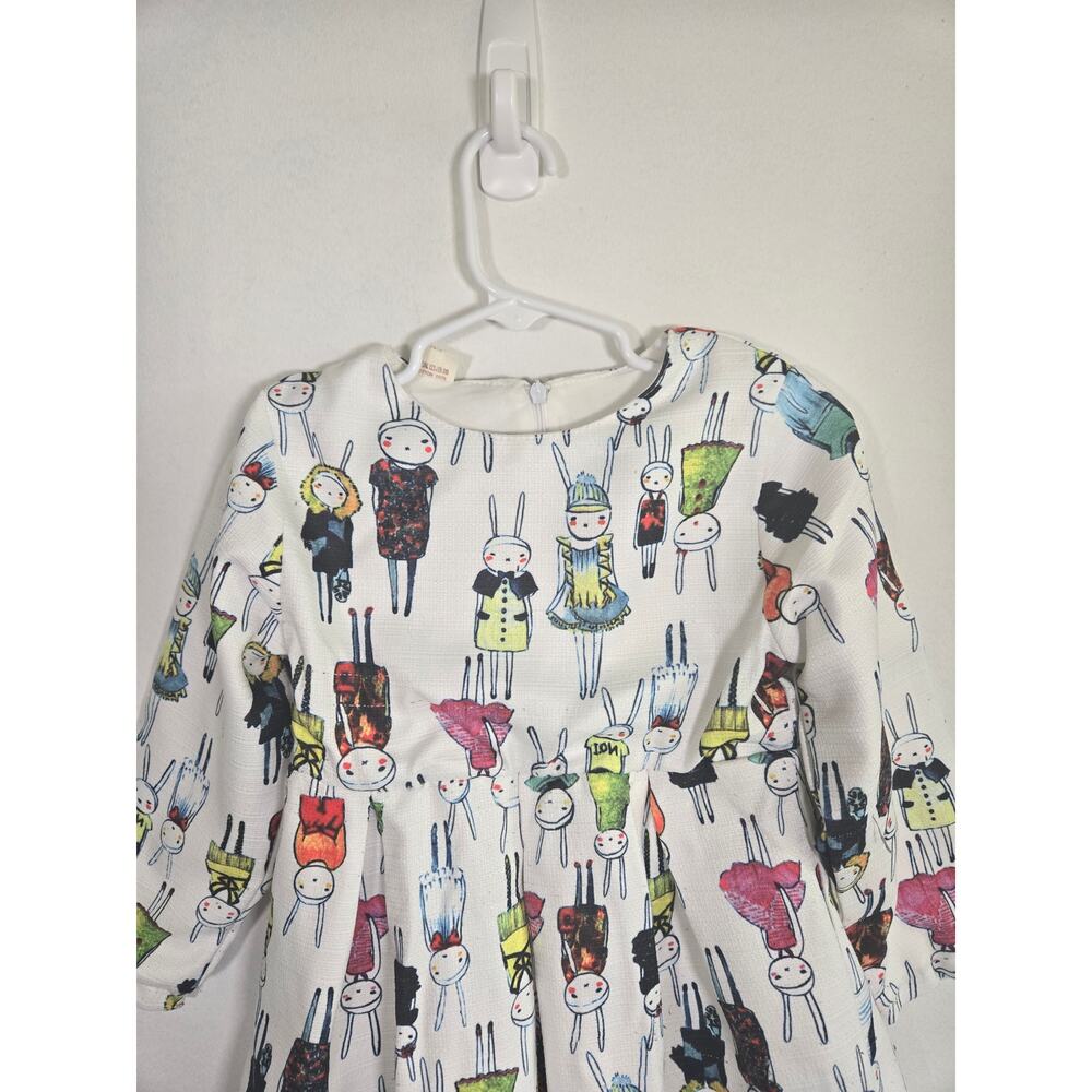 Abenmao "Fashionista Bunny" Girls Long Sleeve Dress. Size 120 (US Size 6-6X)